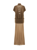 Brown Mesh Turtleneck Backless Dress