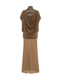 Brown Mesh Turtleneck Backless Dress