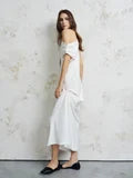 White Off-Shoulder Dress with One-Sided Ruffle