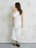 White Off-Shoulder Dress with One-Sided Ruffle