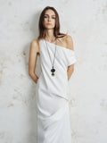 White Off-Shoulder Dress with One-Sided Ruffle