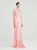 Pink Mesh Stretch Dress SN with Draped Neck