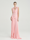 Pink Mesh Stretch Dress SN with Draped Neck