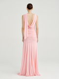 Pink Mesh Stretch Dress SN with Draped Neck