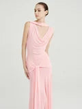 Pink Mesh Stretch Dress SN with Draped Neck