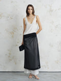 White Silk Sleeveless Dress with Black Silk Trim