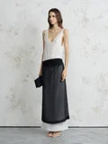 White Silk Sleeveless Dress with Black Silk Trim