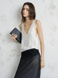 White Silk Sleeveless Dress with Black Silk Trim