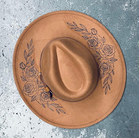 Vegan Felt Hat - XL Brim - Rose Crown