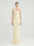 Mesh Halter-Neck Cowl Gown