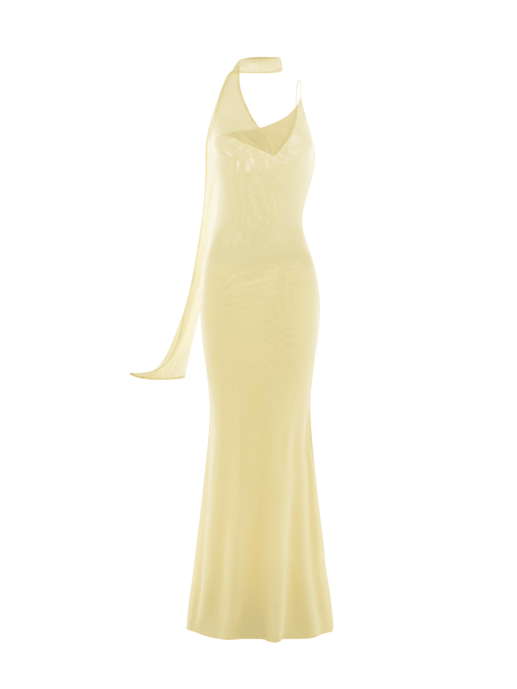 Mesh Halter-Neck Cowl Gown