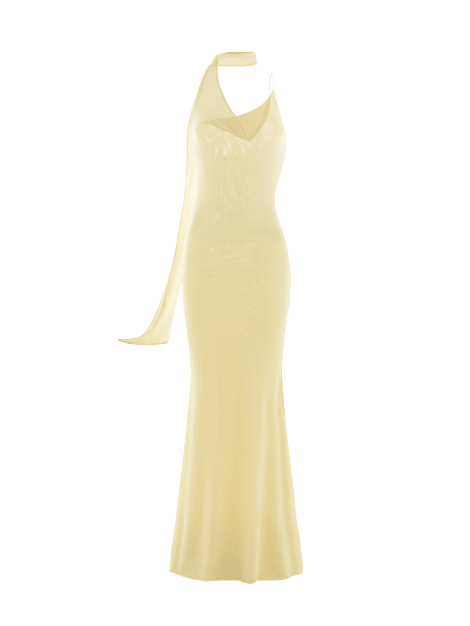 Mesh Halter-Neck Cowl Gown