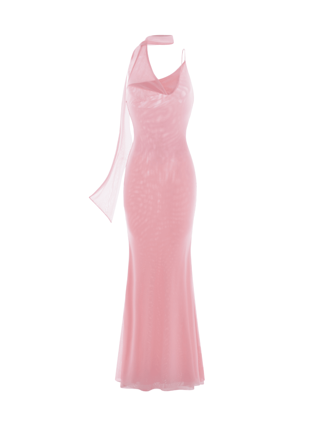 Mesh Halter-Neck Cowl Gown