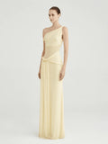 Mesh One-Shoulder Draped Gown