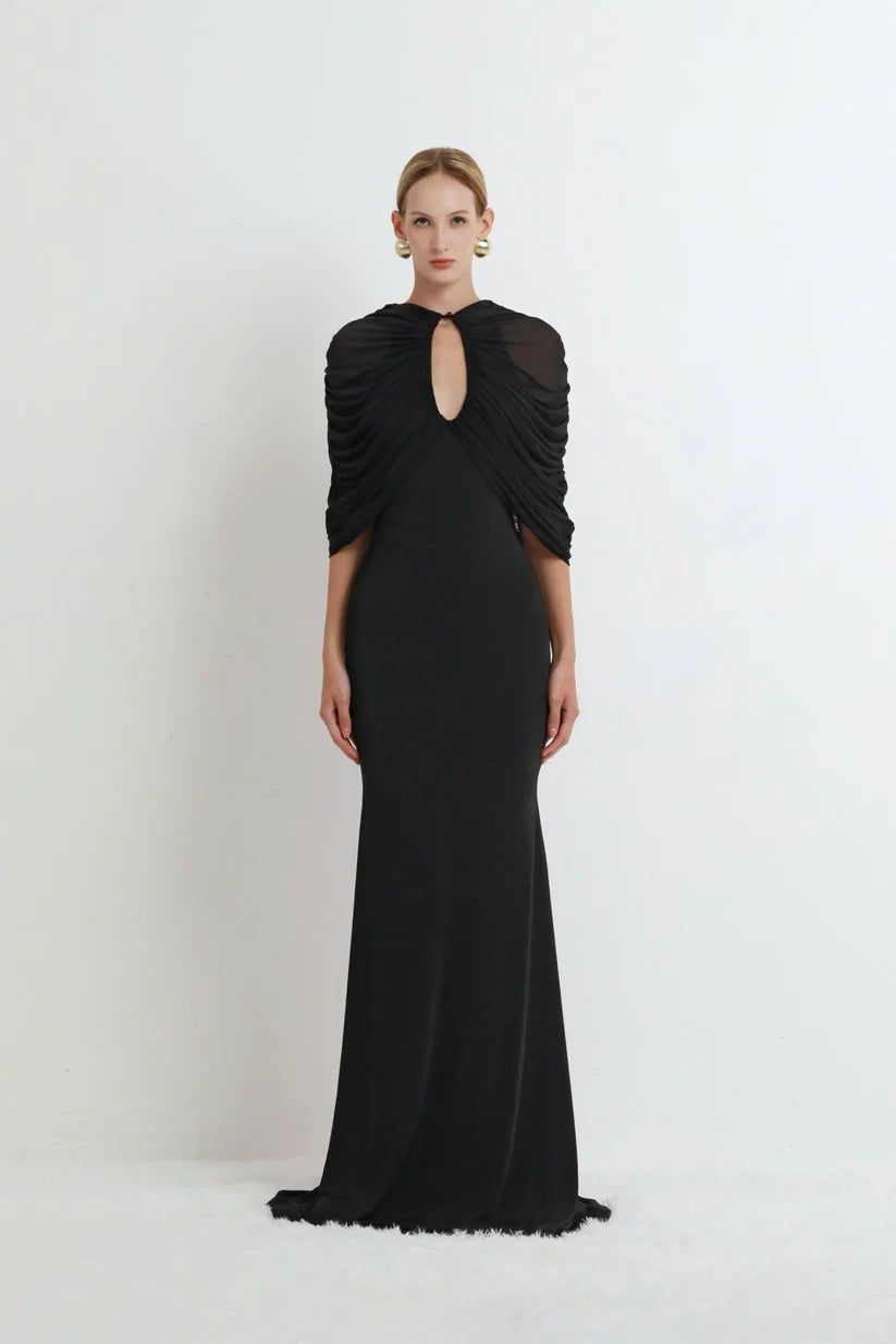 Nocturne Draped Mesh Gown