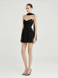 Polka Dots Mesh Ruched Mini Dress