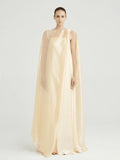 Strapless Satin Maxi Dress with Sheer Cape Overlay