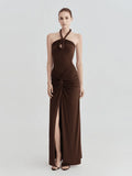 The Ashley Halter Keyhole Twist-Front Maxi Dress
