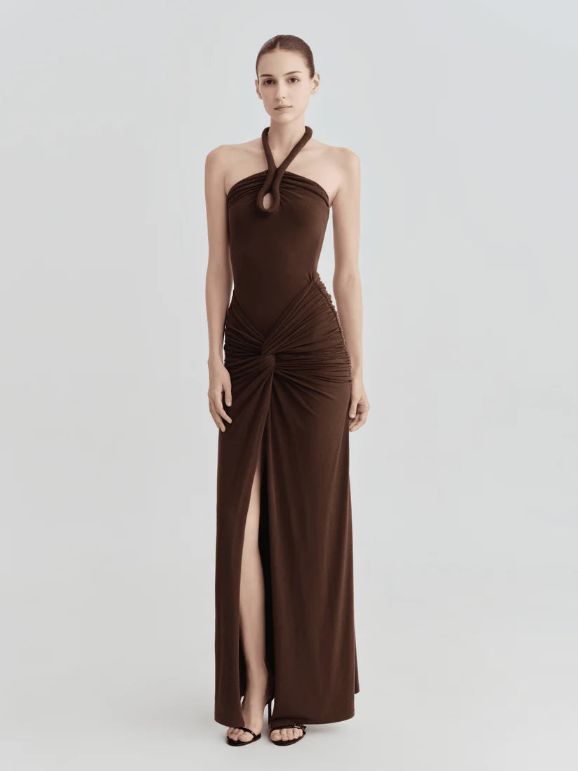 The Ashley Halter Keyhole Twist-Front Maxi Dress