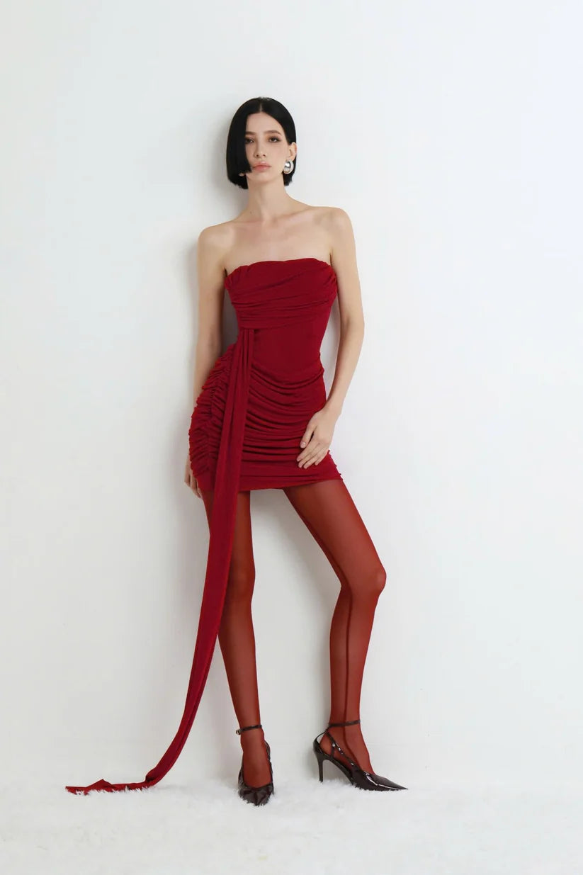 The Crimson Drape Mini Dress
