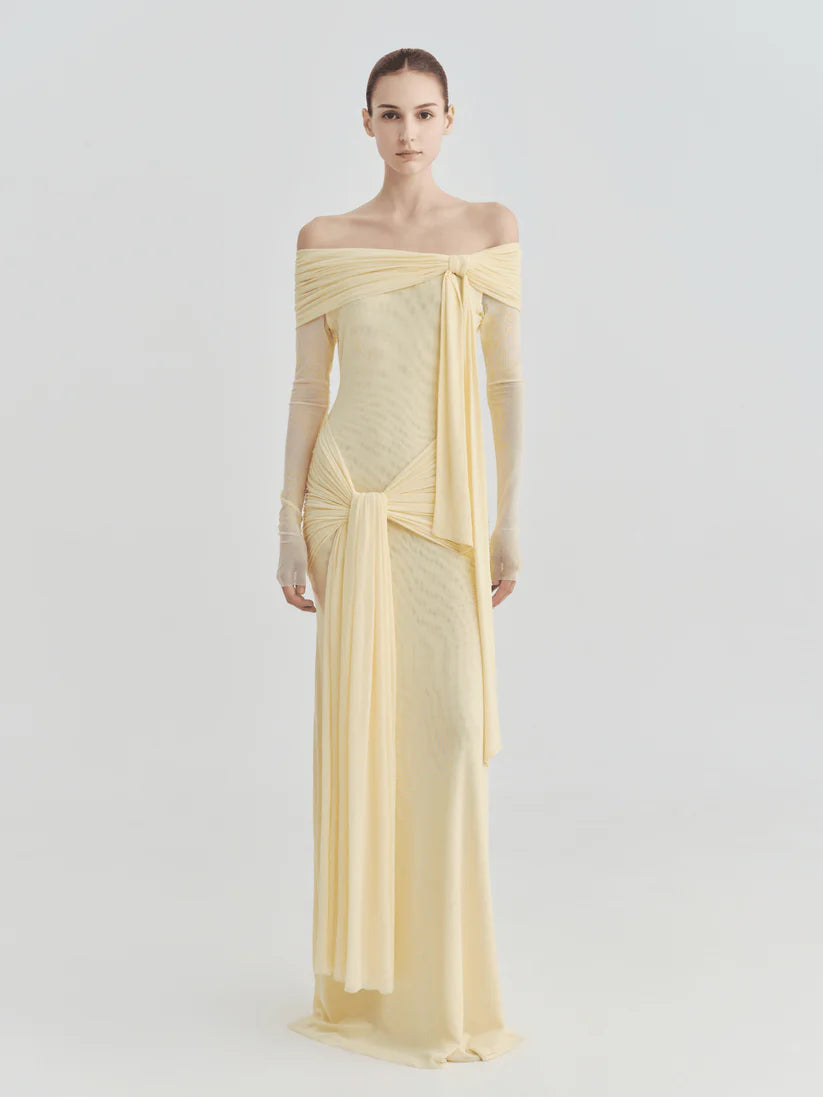The Lily Off-Shoulder Draped Tie Maxi Dress