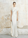The Odette Asymmetric Satin Maxi Dress