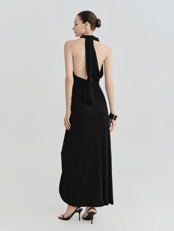The Onyx Scarf-Tie Halter Maxi