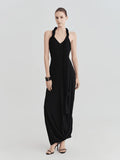 The Onyx Scarf-Tie Halter Maxi