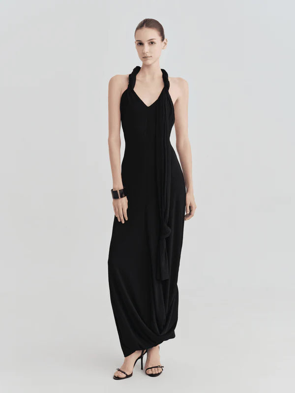 The Onyx Scarf-Tie Halter Maxi