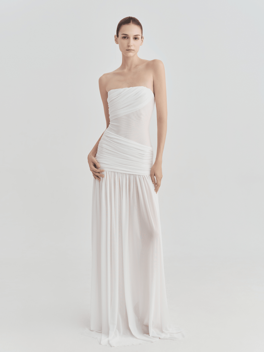 The Victoria Strapless Ruched Maxi Dress