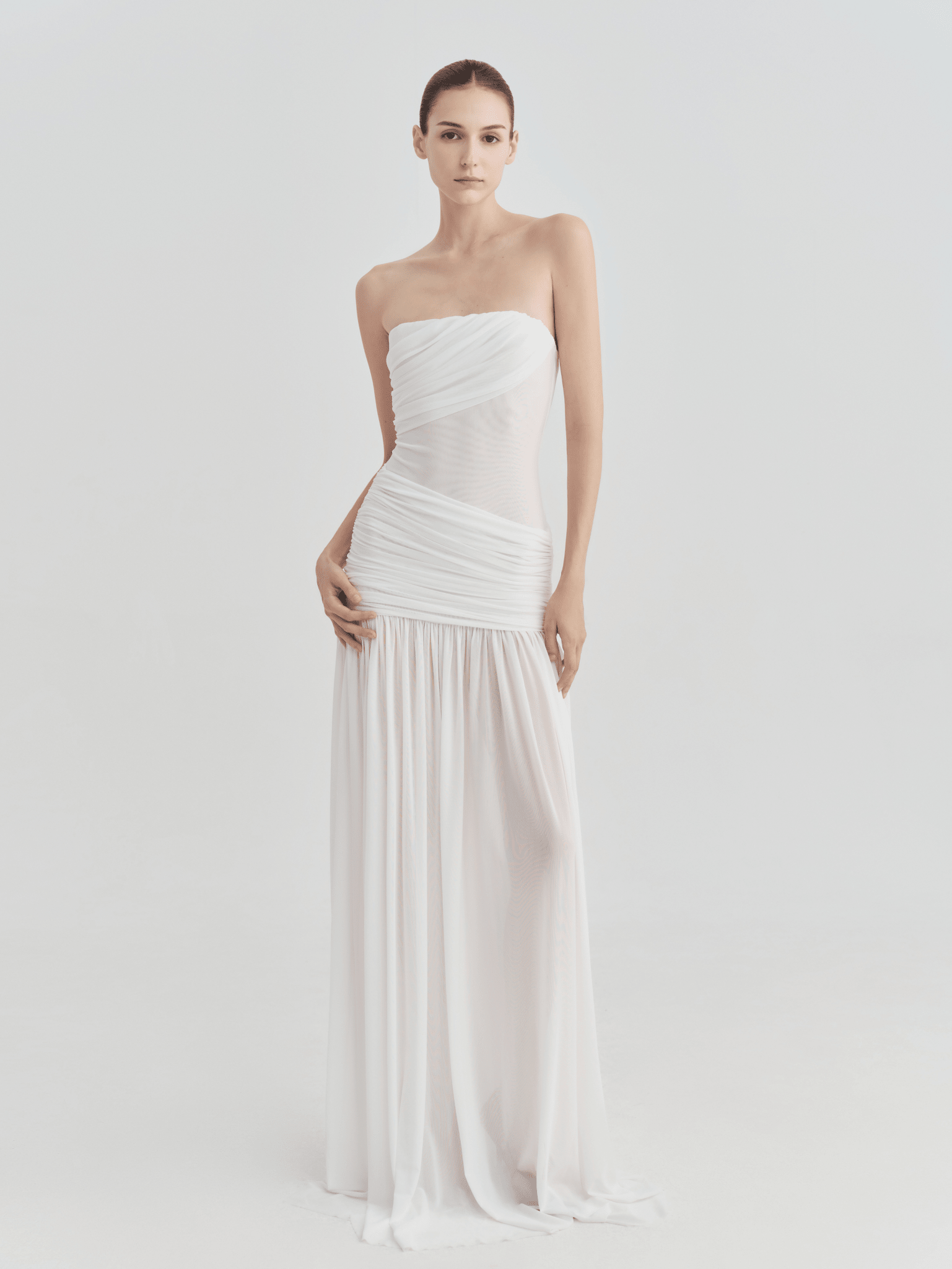 The Victoria Strapless Ruched Maxi Dress