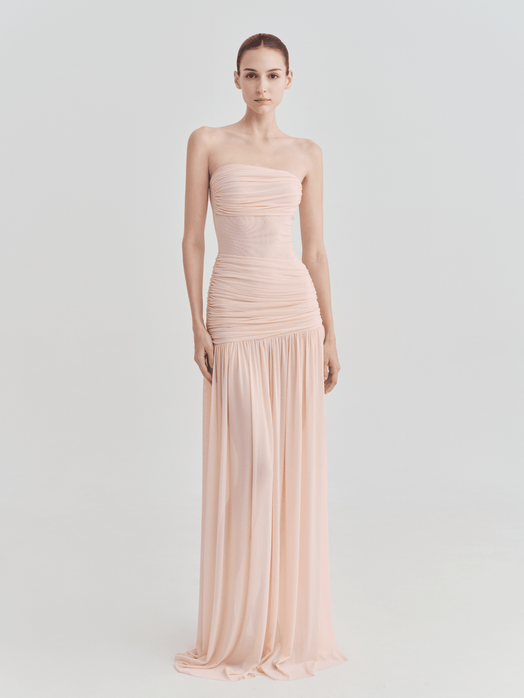 The Victoria Strapless Ruched Maxi Dress