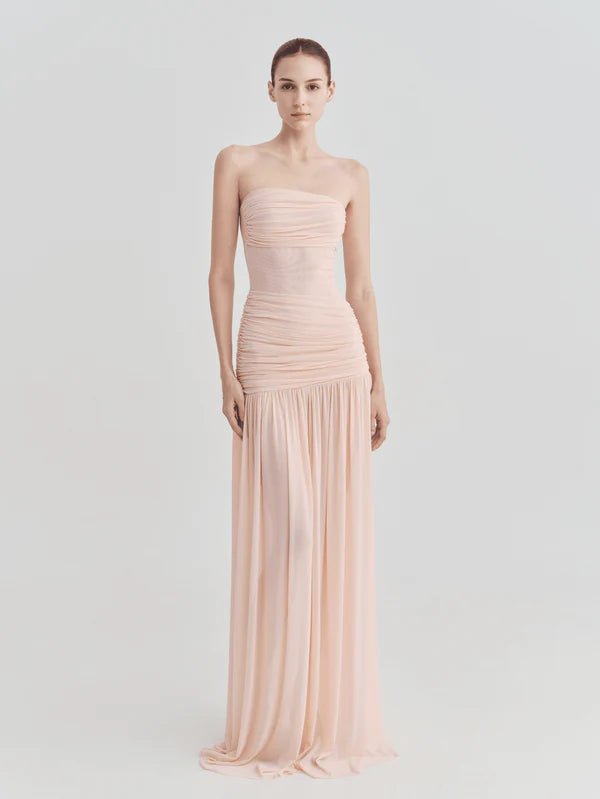 The Victoria Strapless Ruched Maxi Dress