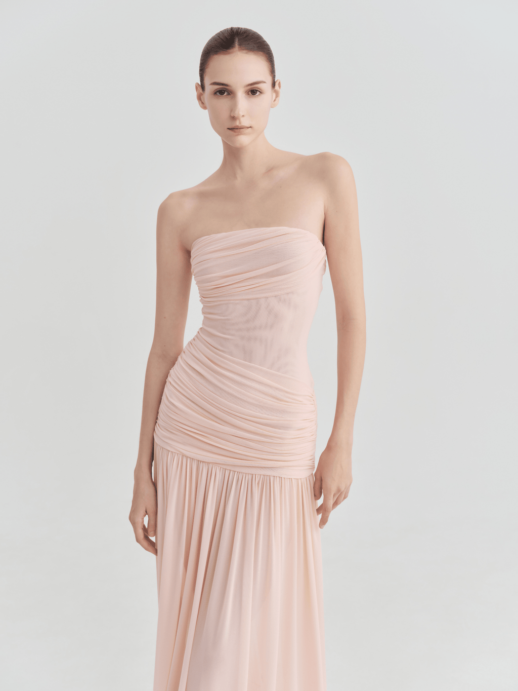 The Victoria Strapless Ruched Maxi Dress